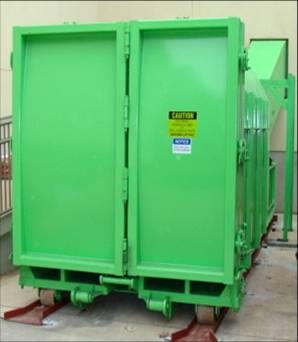 Doors to Two Compartments of Single Stream Self Contained Compactor 